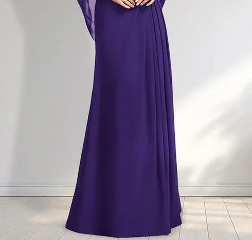 A-line Scoop Illusion Floor-Length Lace Chiffon Mother of the Bride Dress With Pleated Sequins