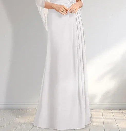 A-line Scoop Illusion Floor-Length Lace Chiffon Mother of the Bride Dress With Pleated Sequins