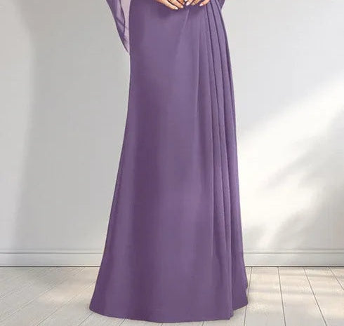 A-line Scoop Illusion Floor-Length Lace Chiffon Mother of the Bride Dress With Pleated Sequins