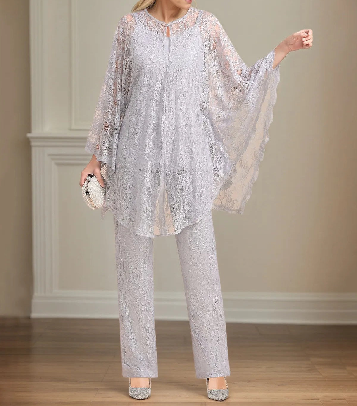 Chiffon V Neck Sleeveless Floor Length Mother of the Bride Pantsuits With Appliques