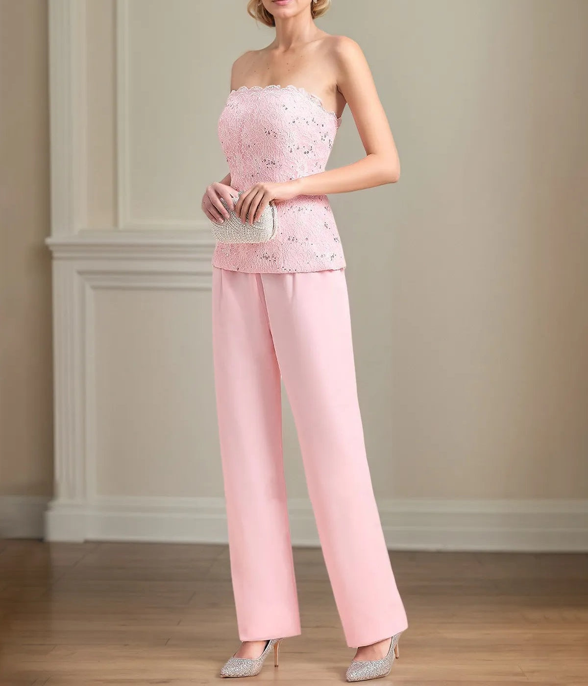 Chiffon Off The Shoulder Sleeveless Floor Length Mother of the Bride Pantsuits With Appliques