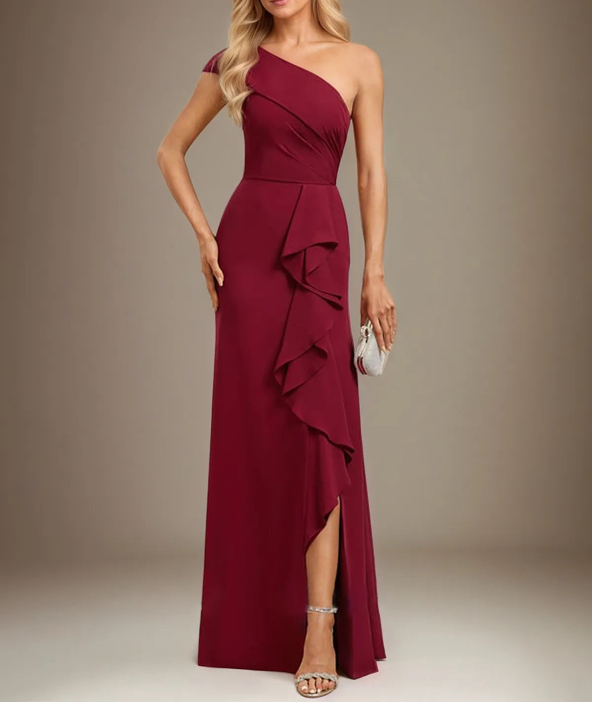 Trumpet/Mermaid One Shoulder Floor-Length Chiffon Evening Dress With Cascading Ruffles