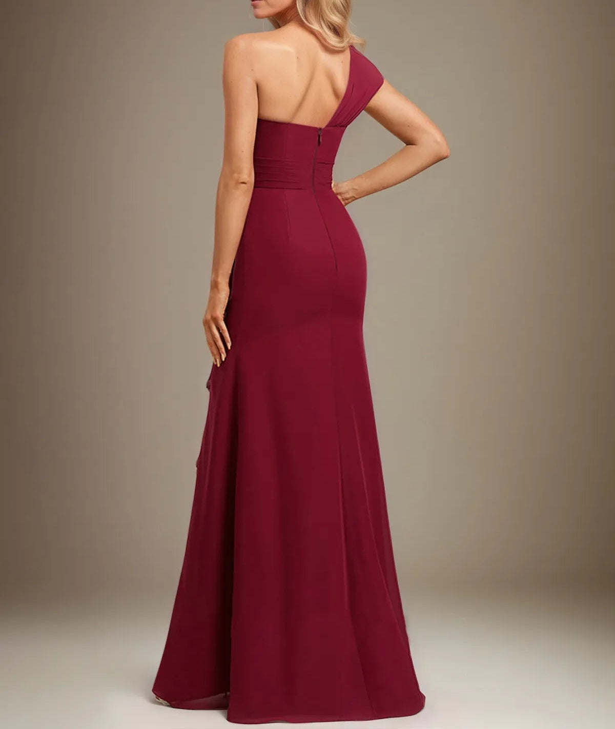 Trumpet/Mermaid One Shoulder Floor-Length Chiffon Evening Dress With Cascading Ruffles