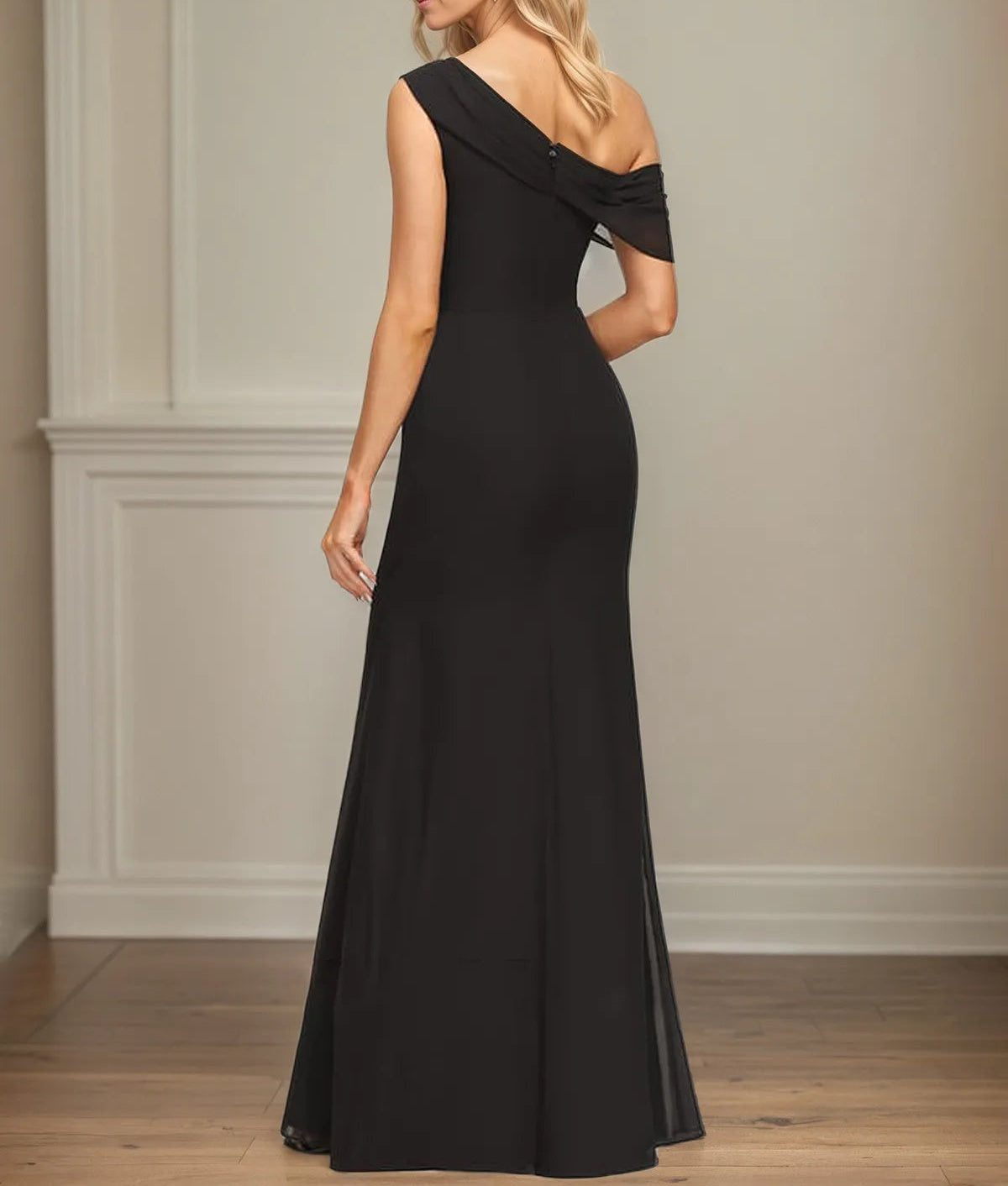 Sheath/Column One Shoulder Floor-Length Chiffon Dress With Pleated