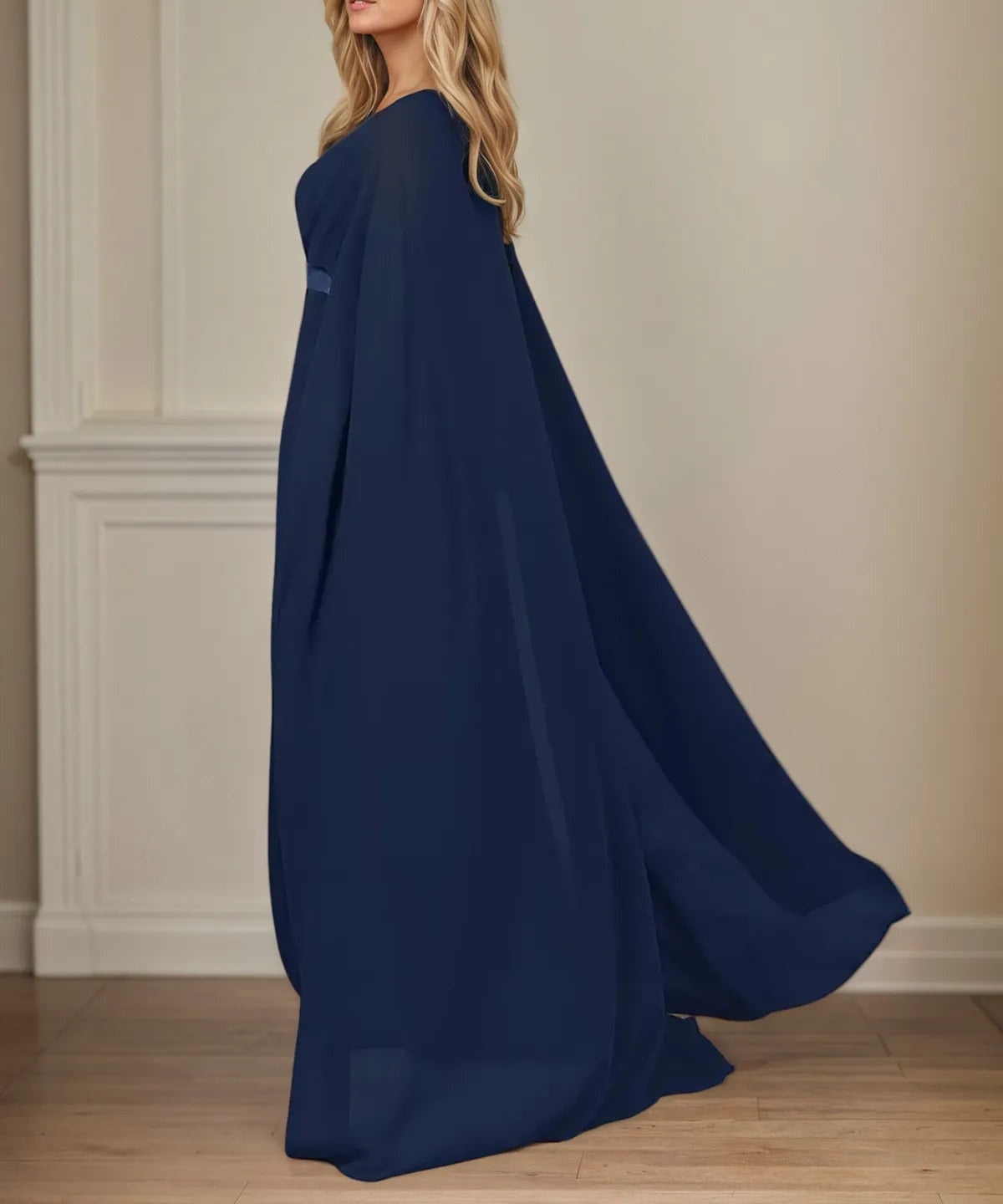 A Line V Neck Cap Sleeve Floor Length Chiffon Mother of the Bride Dress
