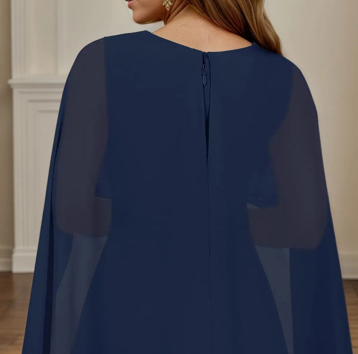 A Line V Neck Cap Sleeve Floor Length Chiffon Mother of the Bride Dress