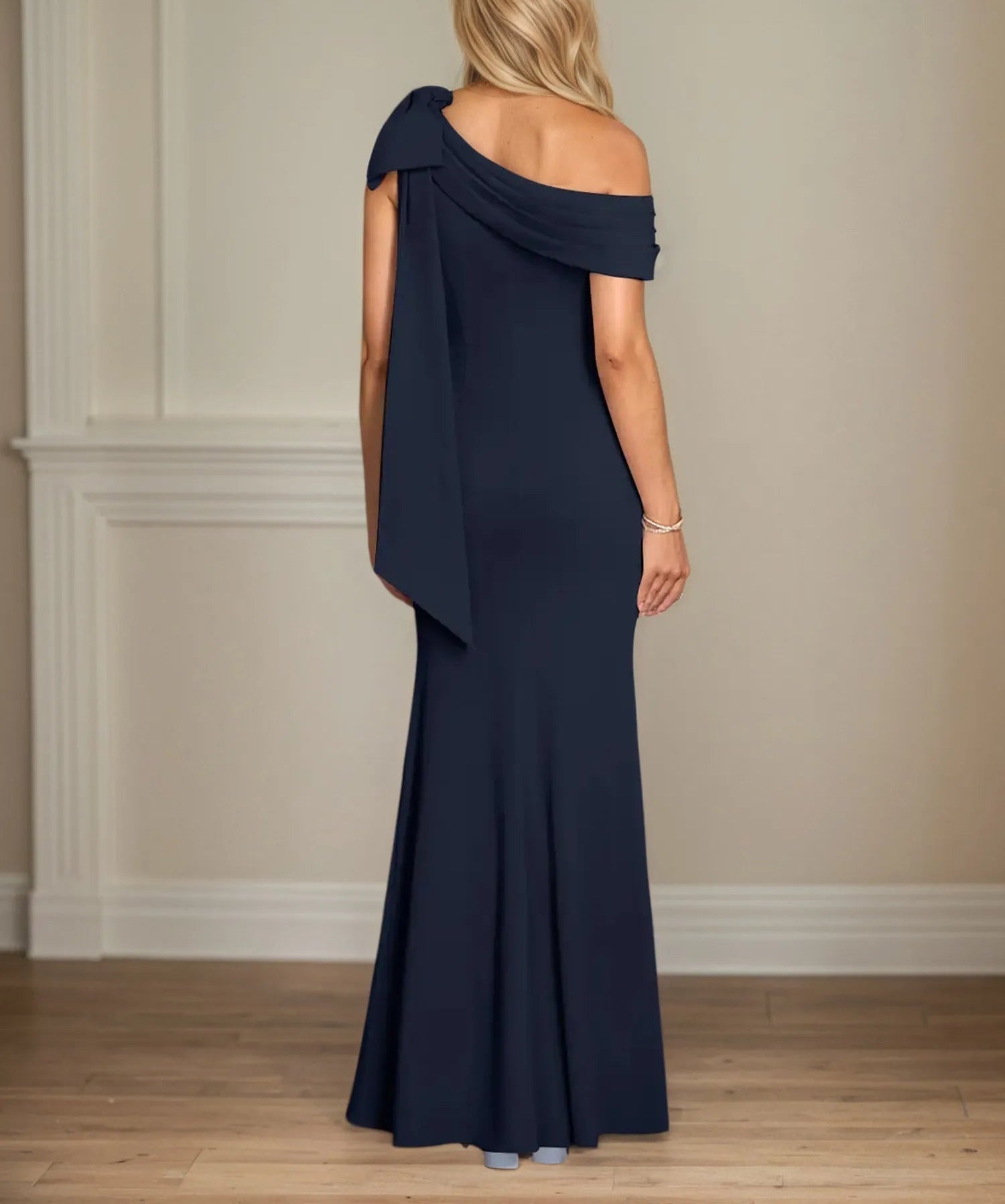 Trumpet/Mermaid One Shoulder Sleeveless Stretch Crepe Mother of the Bride Dress With Bow