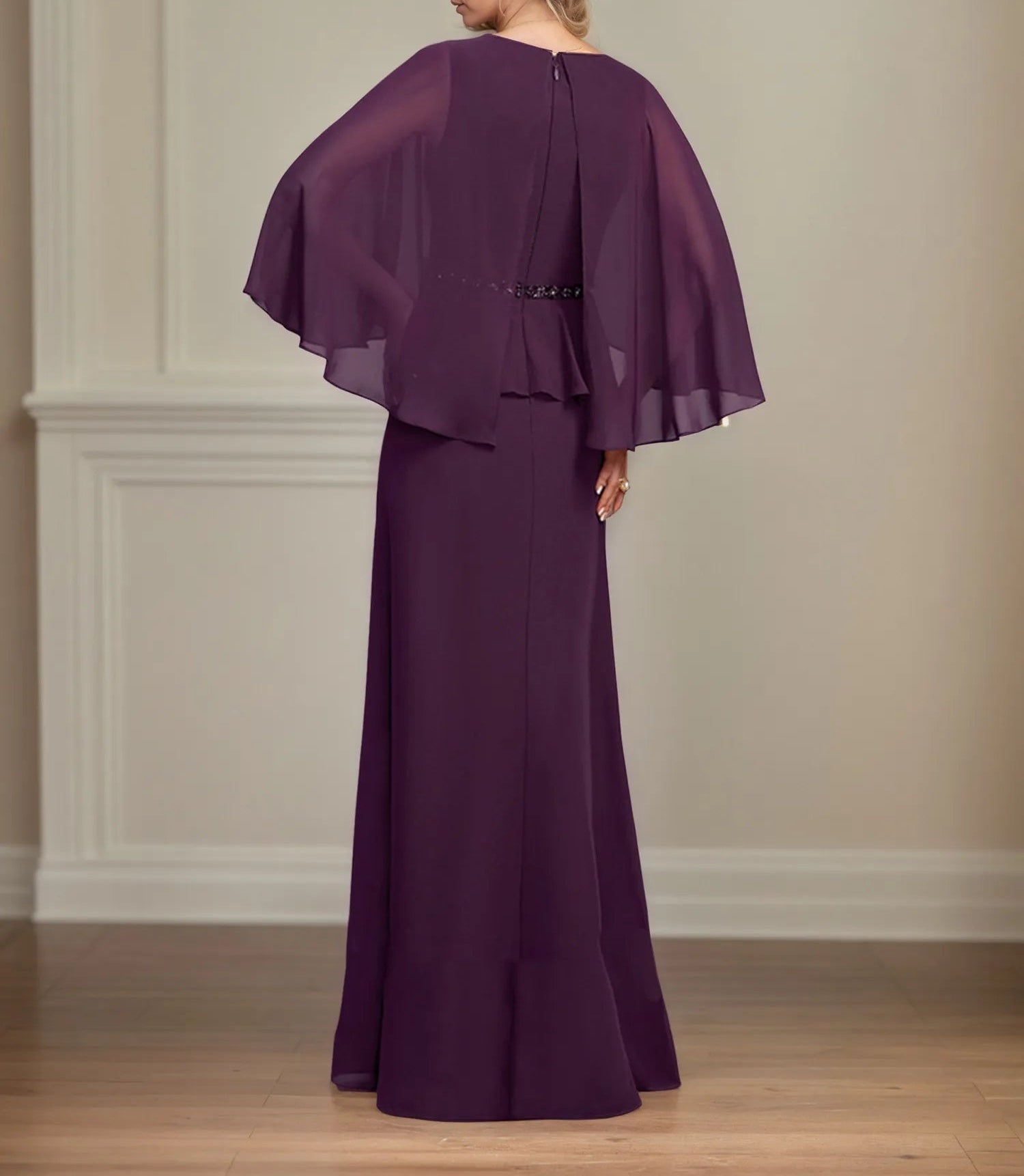 A-line Scoop Floor-Length Chiffon Mother of the Bride Dress With Pleated Sequins Beading
