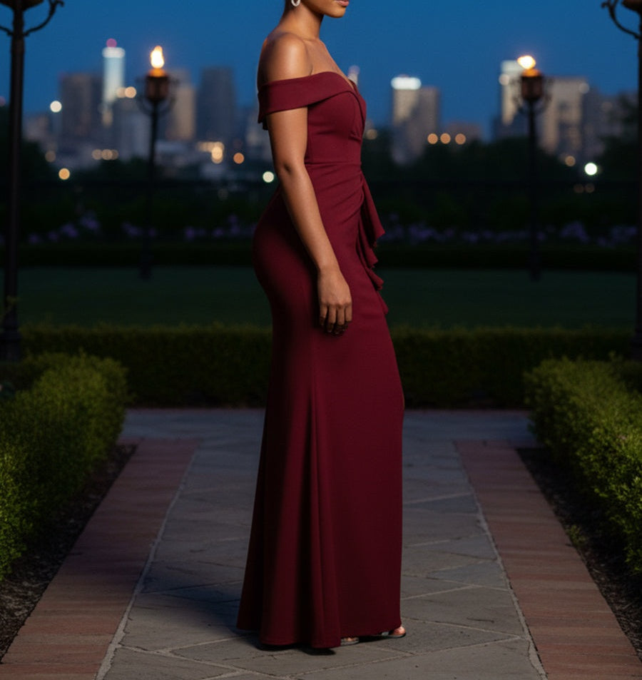 Mermaid Satin Ruffles Maxi Mother of the Bride Dress with Slit