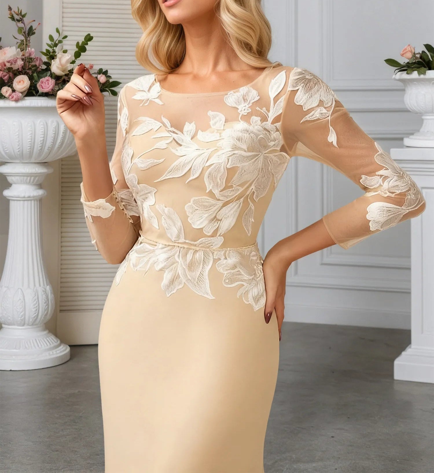 Sheath/Column Scoop Illusion Sweep Train Chiffon Evening Dress With Sequins