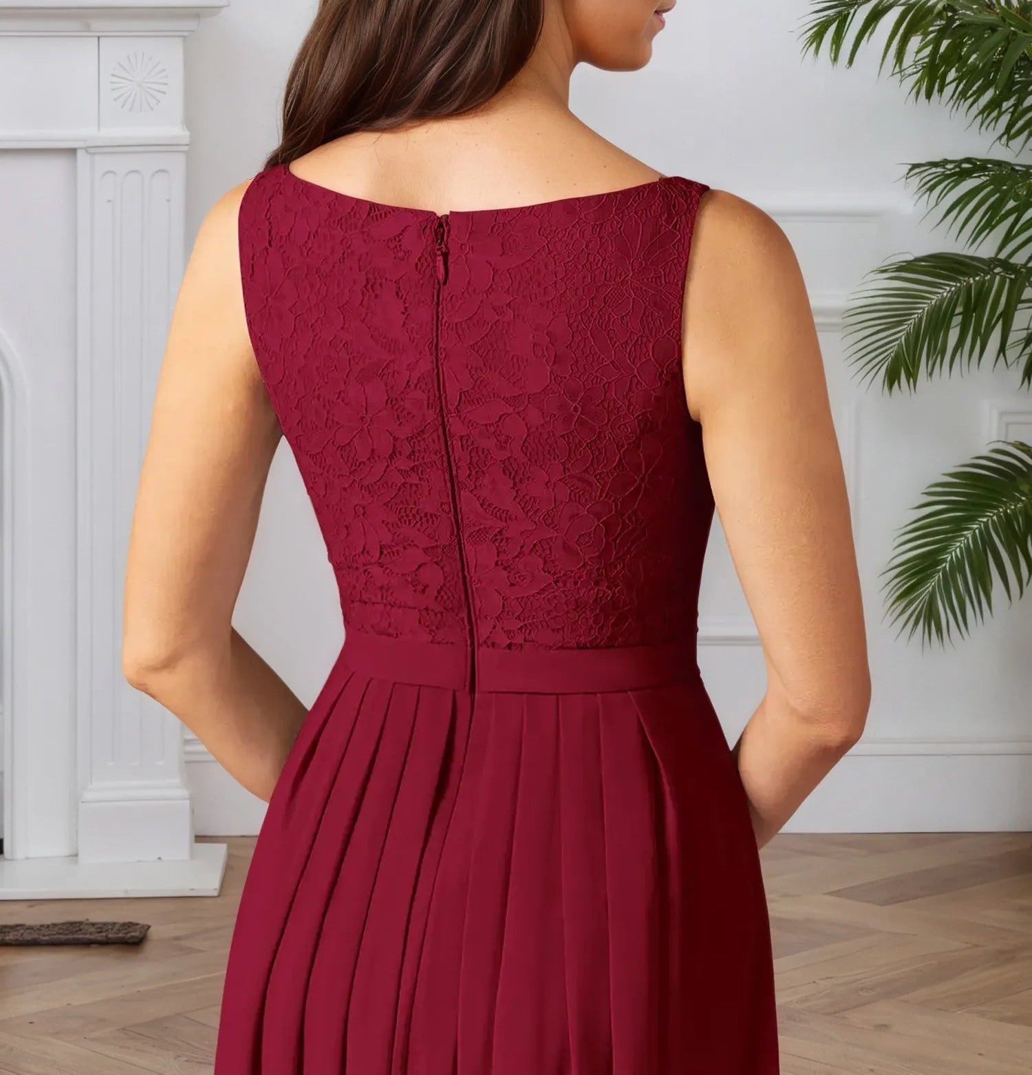 A-Line Square Neckline Lace Chiffon Mother of the Bride Dress