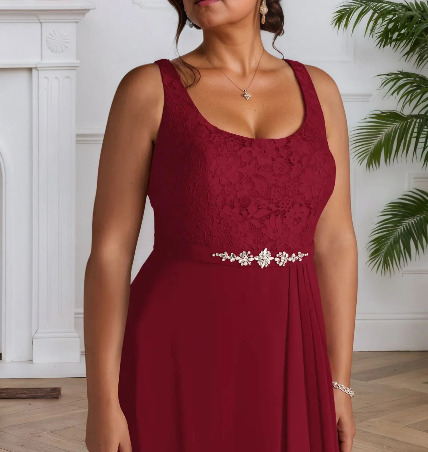A-Line Square Neckline Lace Chiffon Mother of the Bride Dress