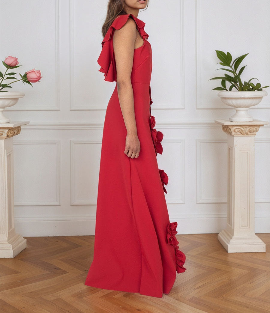 Lilac 3D Floral Sheath Formal Gown with Ruffle Sleeves