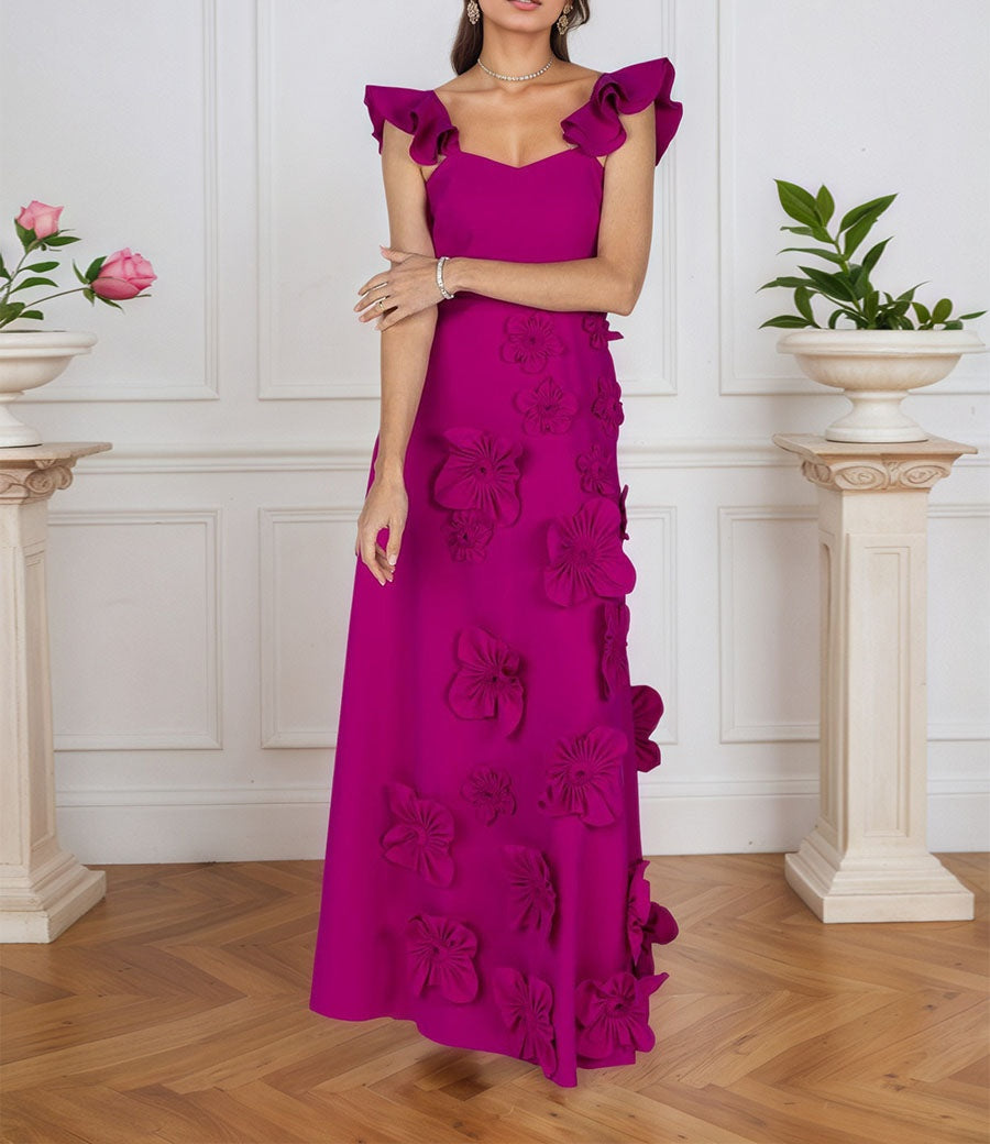 Lilac 3D Floral Sheath Formal Gown with Ruffle Sleeves