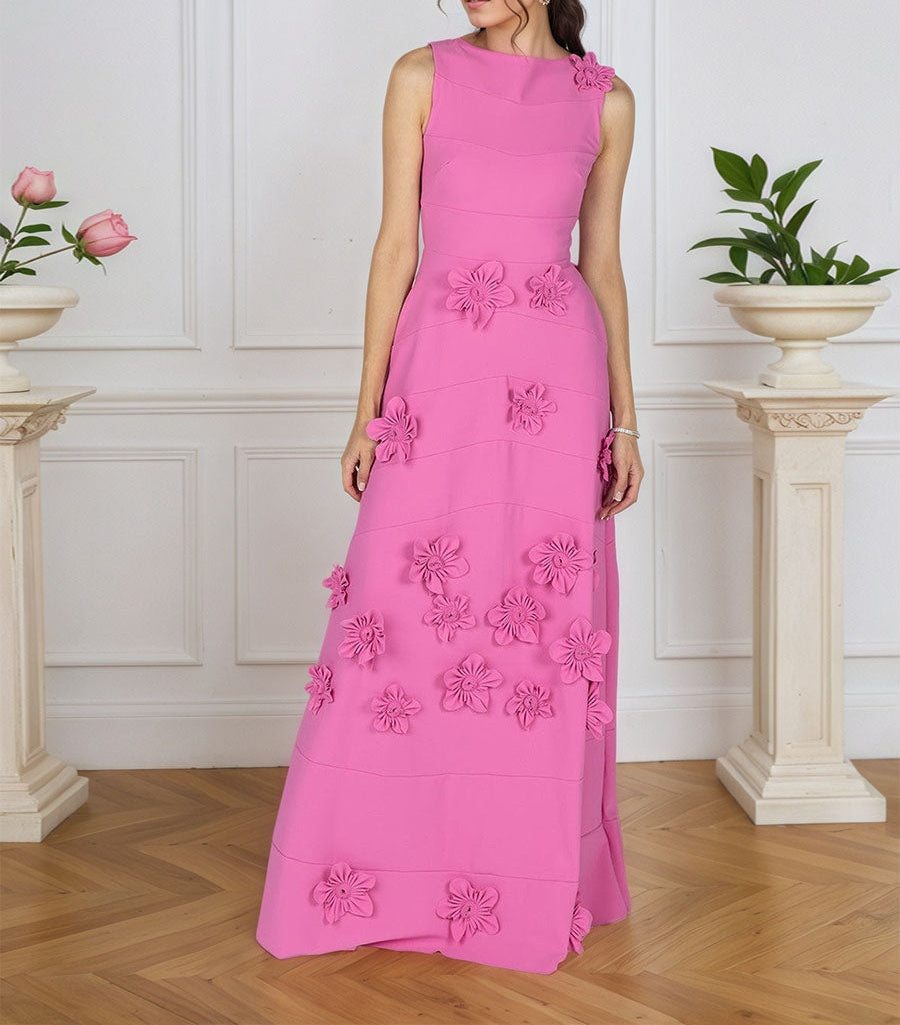 Lavender Boat Neck Formal Gown with Cascading 3D Flowers