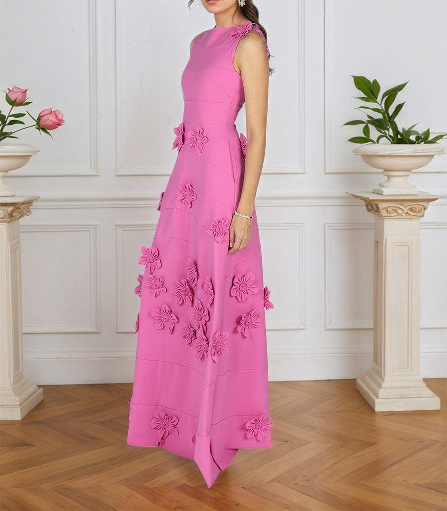Lavender Boat Neck Formal Gown with Cascading 3D Flowers