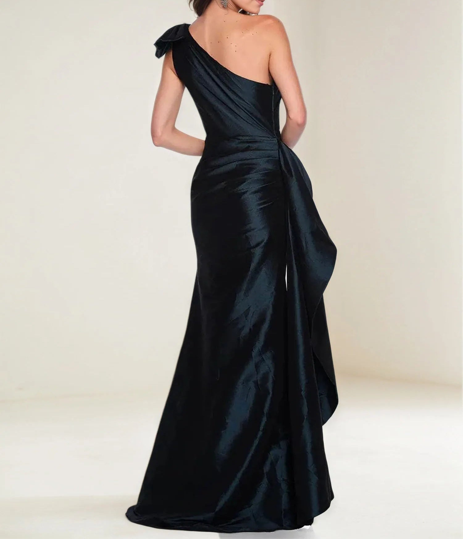 Sheath One Shoulder Sleeveless Bow Floor-Length Fitted Dress