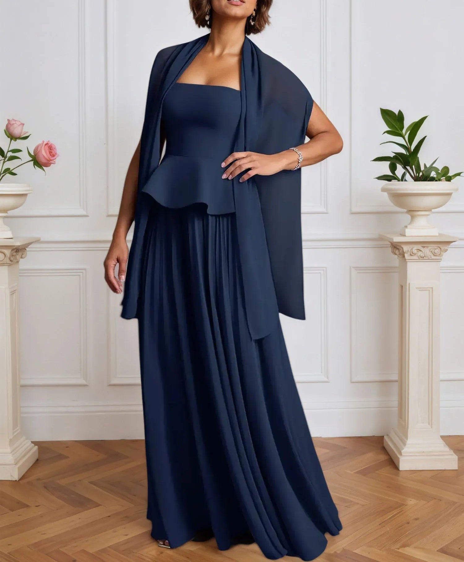 A-Line Off The Shoulder Sleeveless Pleated Chiffon Dress With Cascading Ruffles
