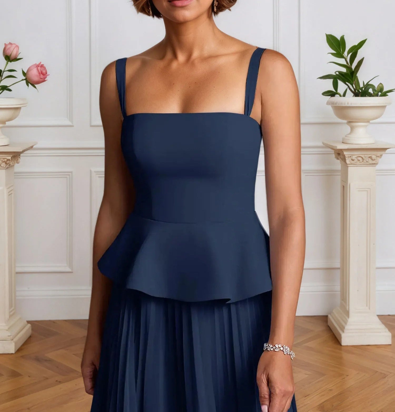 A-Line Off The Shoulder Sleeveless Pleated Chiffon Dress With Cascading Ruffles