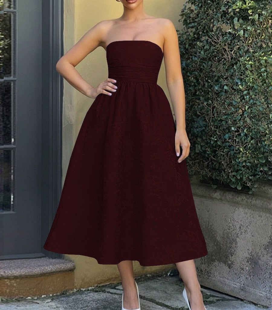 Jacquard Sleeveless Midi Prom Dresses Ball Gown