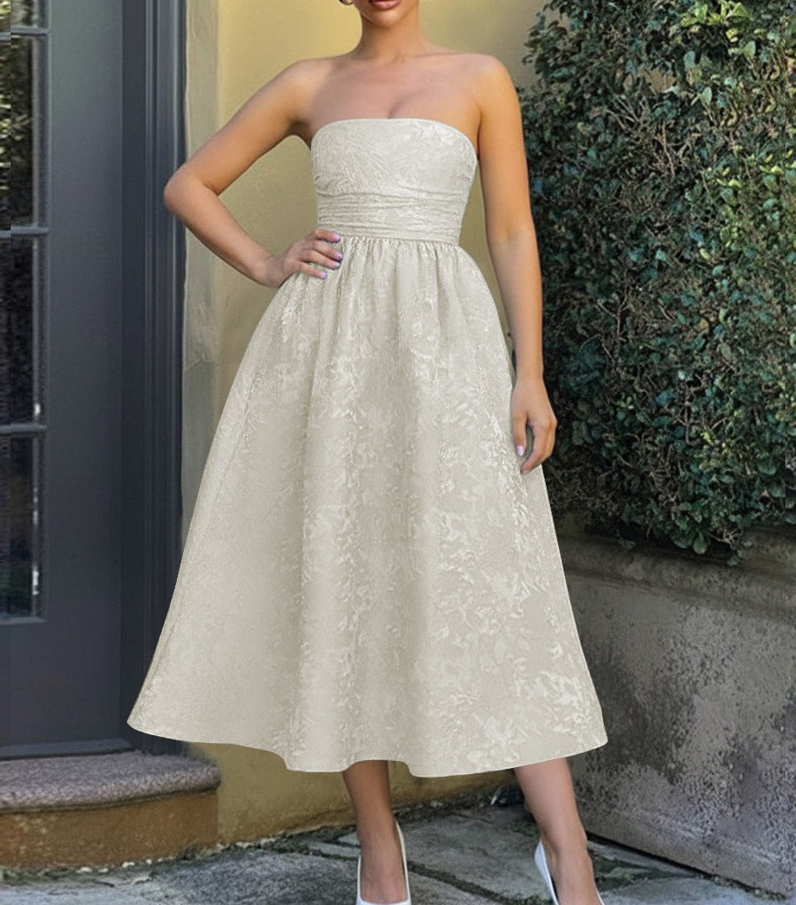 Jacquard Sleeveless Midi Prom Dresses Ball Gown