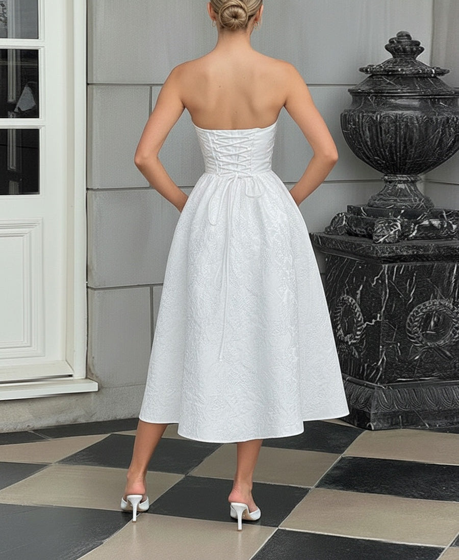 Jacquard Sleeveless Midi Prom Dresses Ball Gown