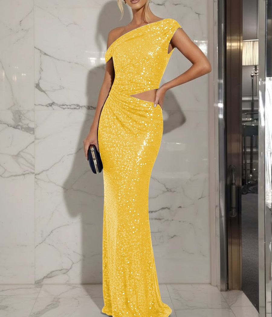 Mermaid/Trumpet Off-Shoulder Sequin Cut-Out Floor-Length Formal Evening Dresses