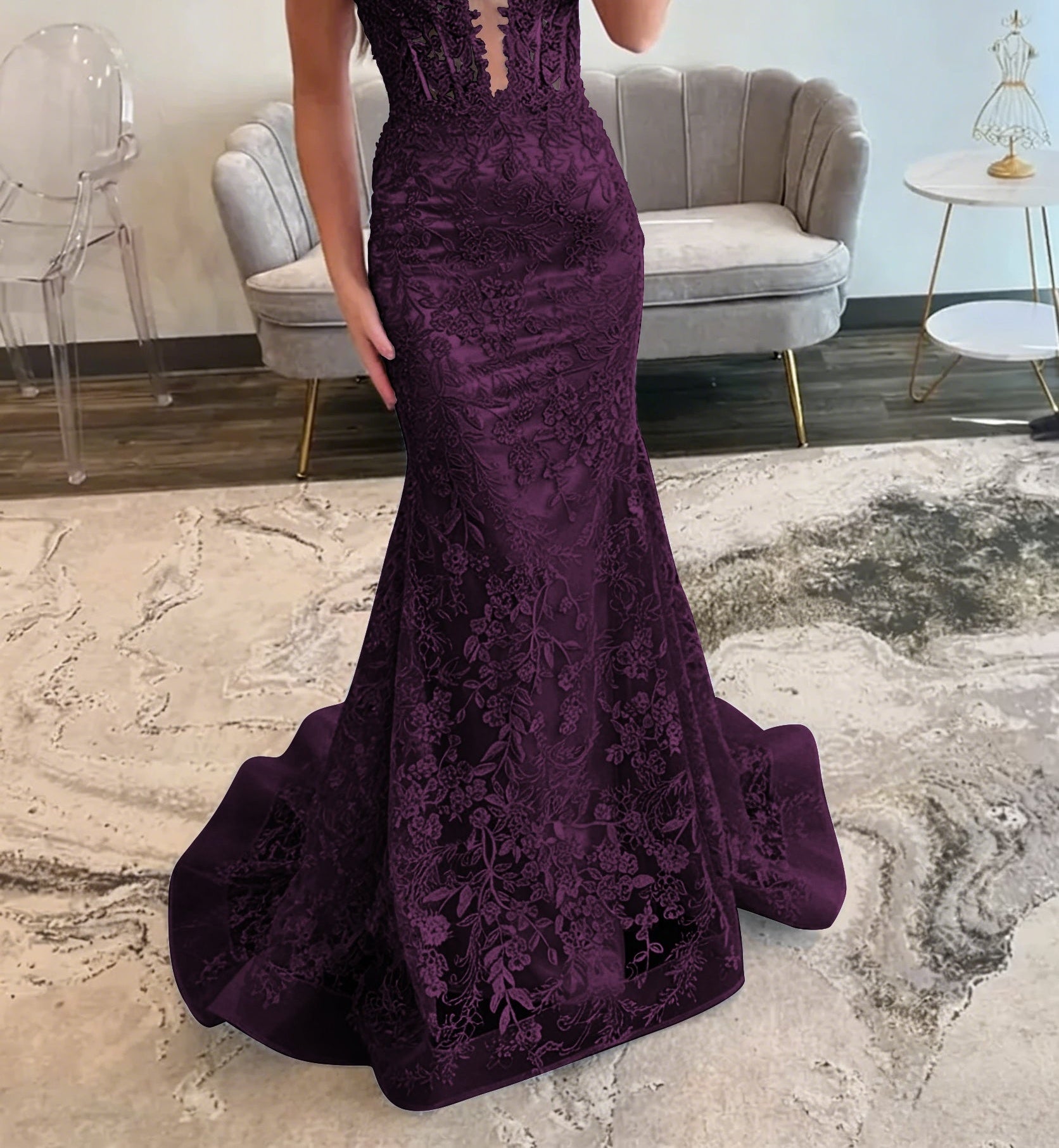 Lace Applique One Shoulder Long Prom Dresses Tiered Evening Gowns