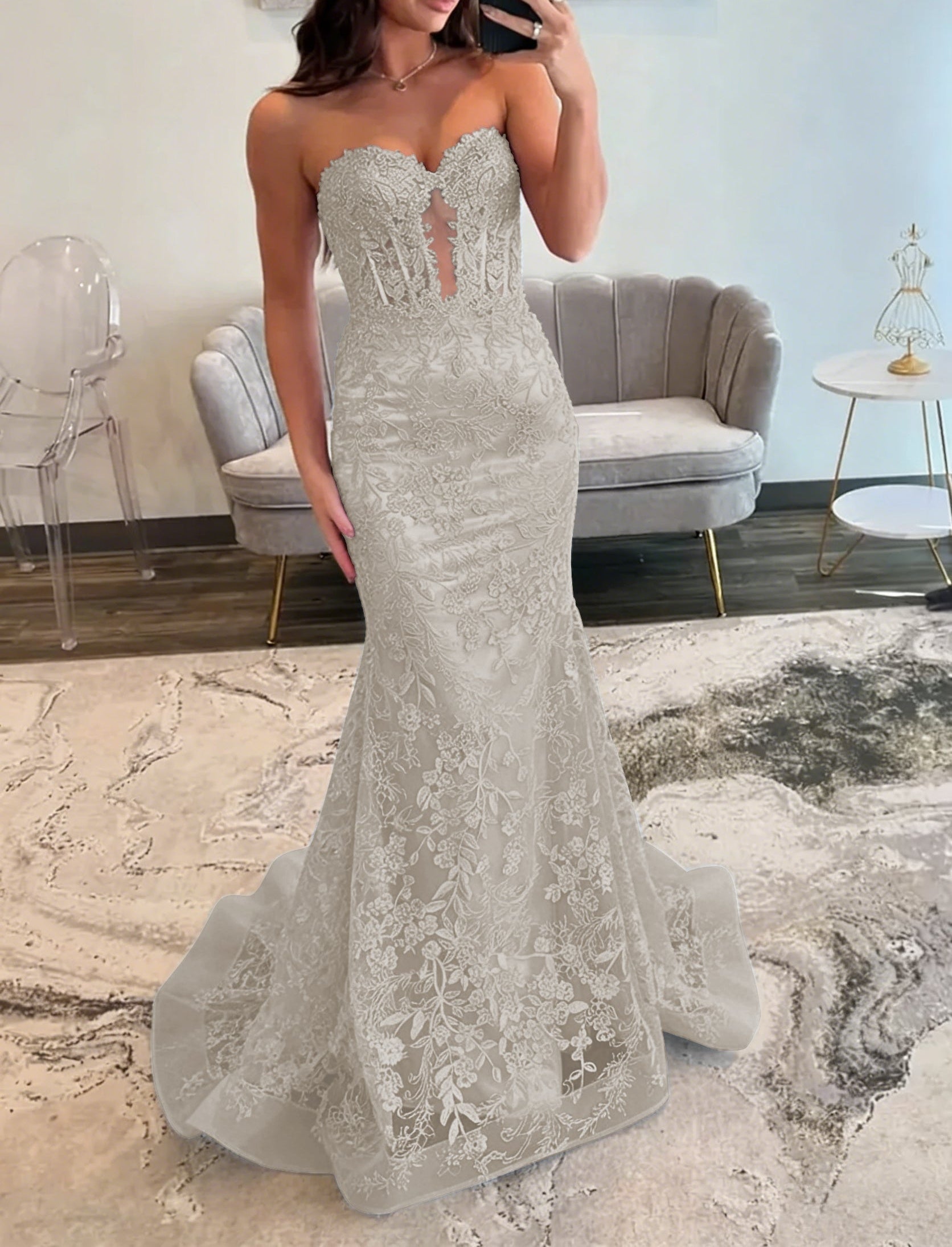Lace Applique One Shoulder Long Prom Dresses Tiered Evening Gowns