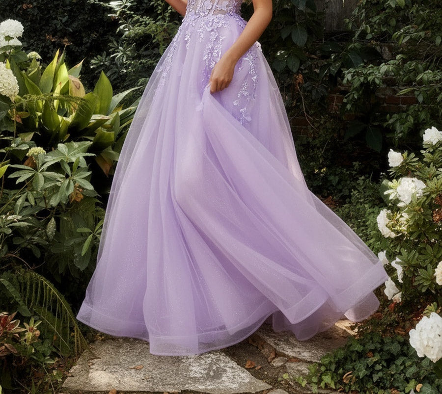 Fair A-Line/Princess Cold Shoulder Floor-Length Prom Dresses with Flower