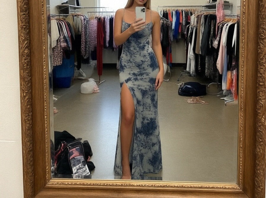 Floral Sequin Mermaid Round Neck Maxi Formal Prom Dresses