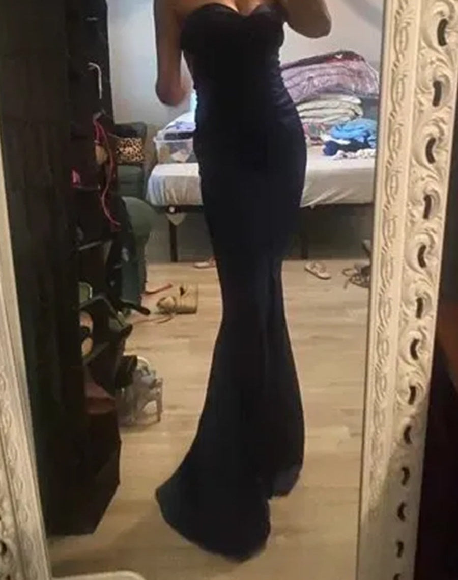 Mermaid/Trumpet Strapless Sweetheart Satin Floor-Length Prom Dresses with Slit