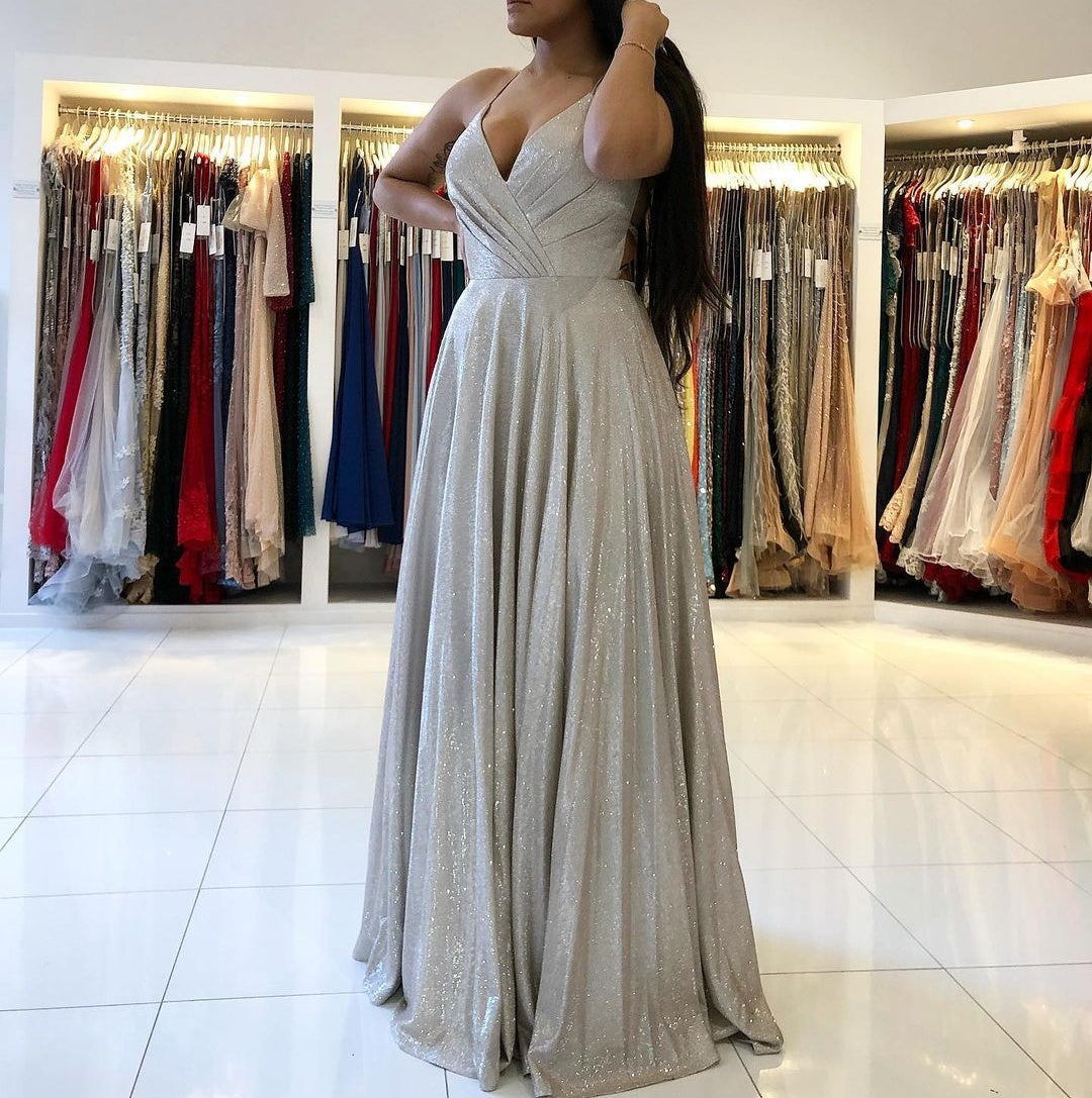 Stunning Spaghetti-Straps V-Neck Long Evening Prom Dress Online