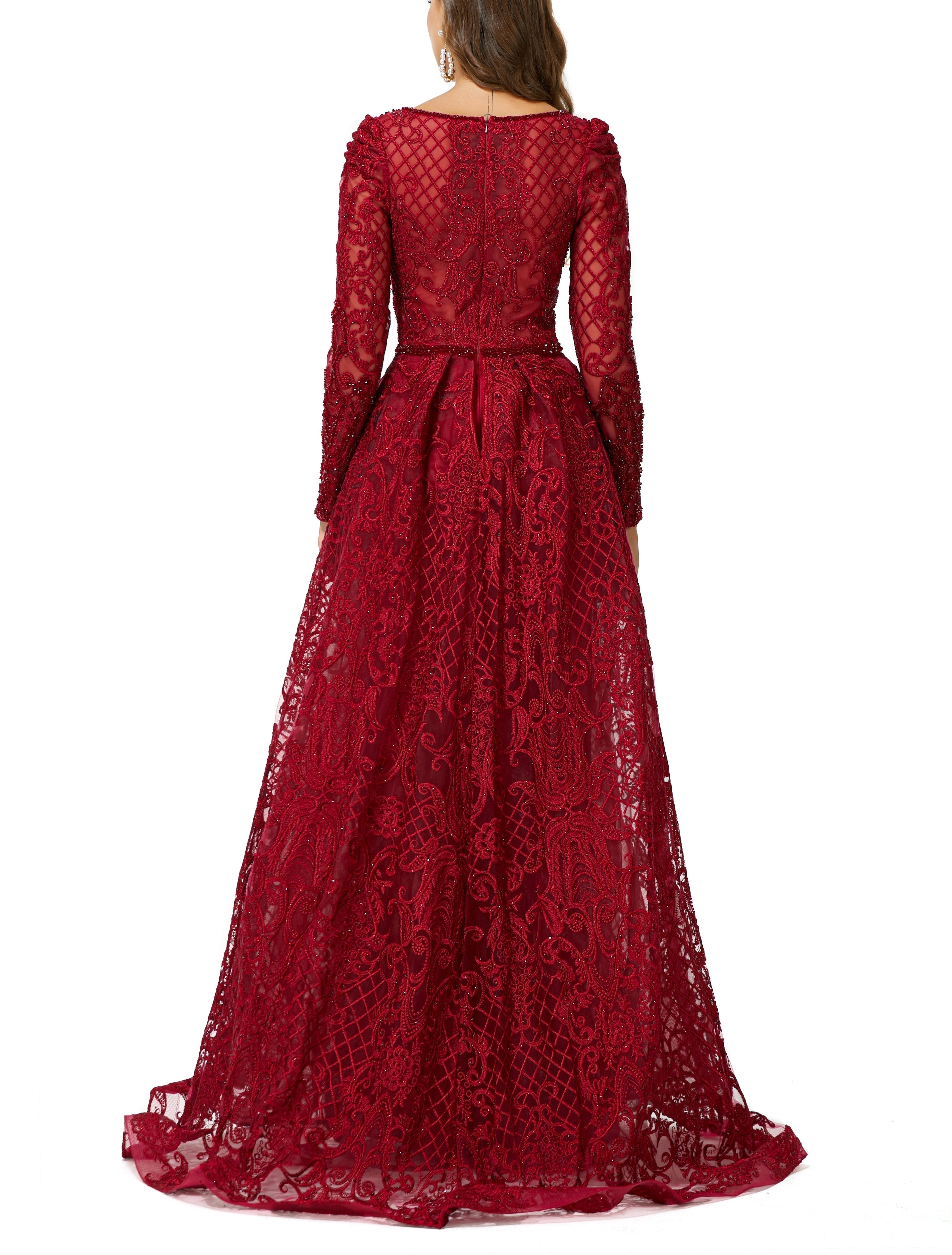 ombreprom Design | Sparkle Beaded Wine Red Long Sleeves Prom Dresses