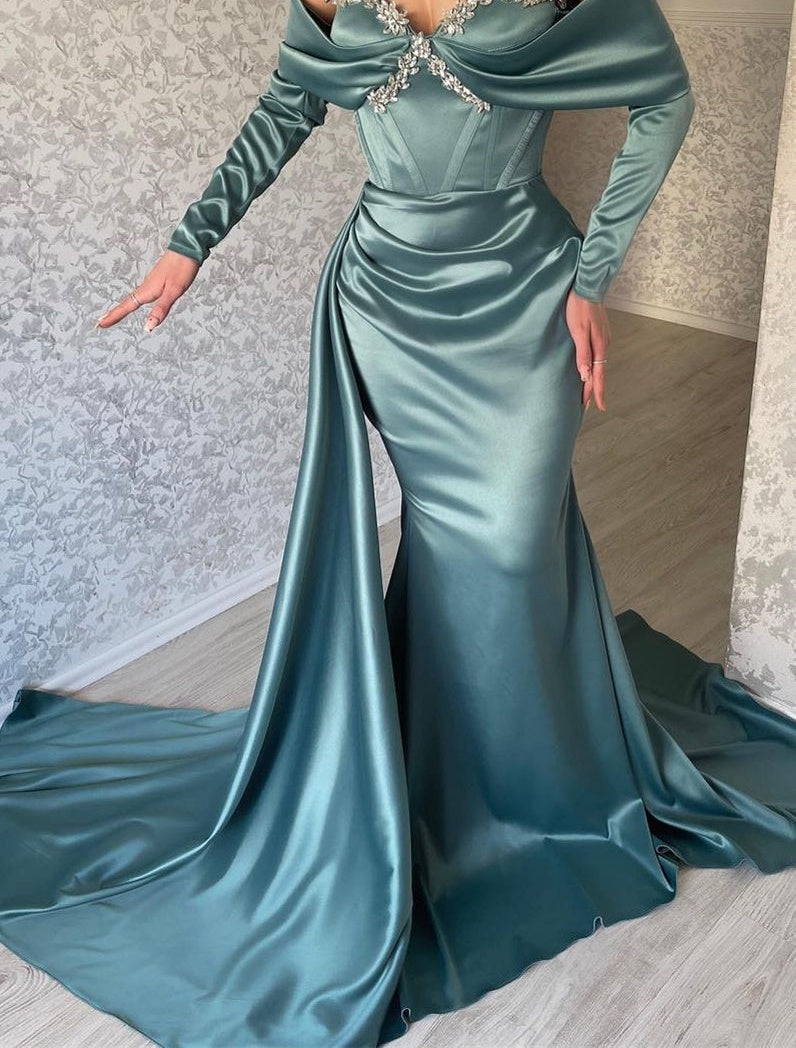 Modern Off-the-shoulder Long Sleeves Prom Dresses Mermaid Long With