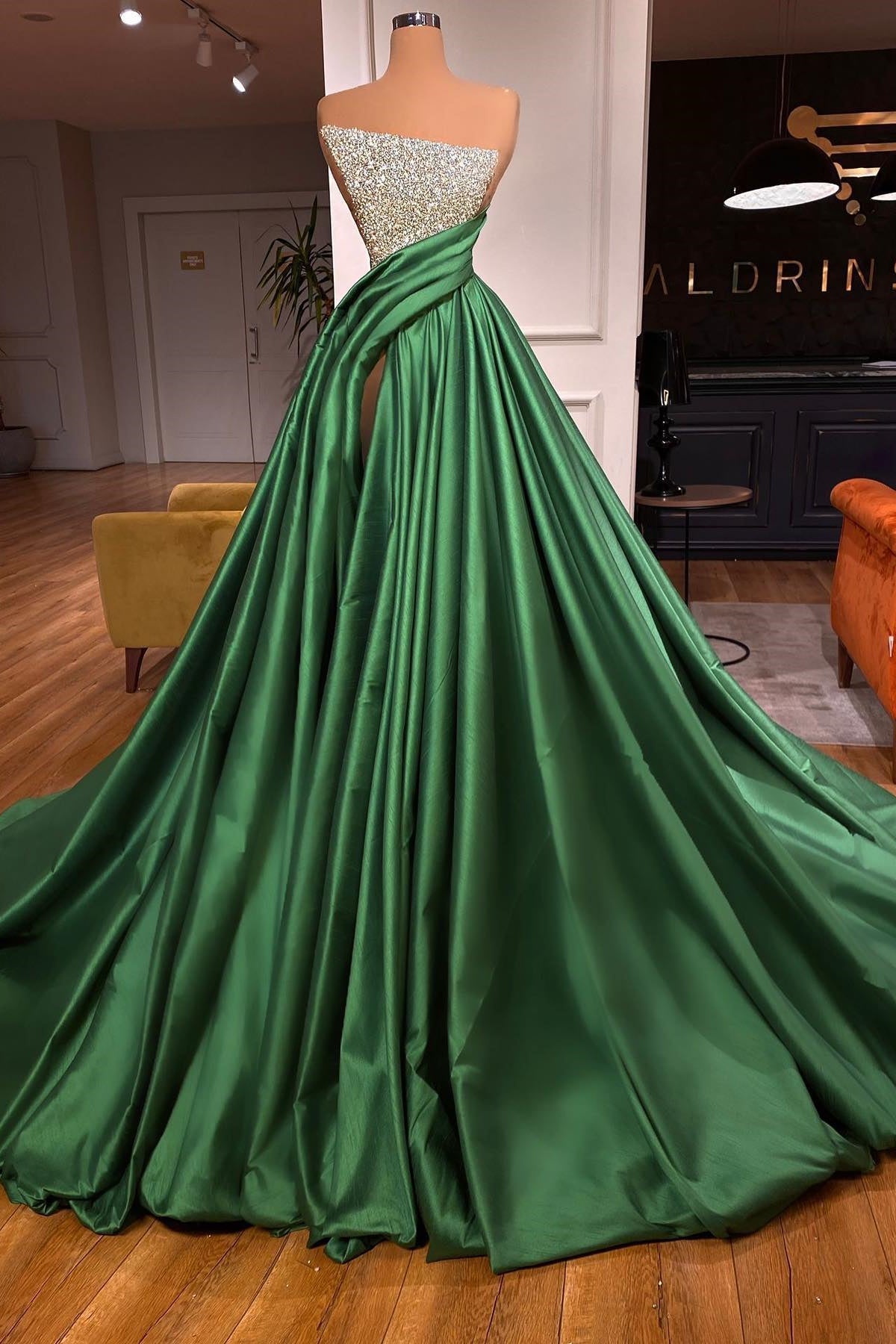 Fabulous Long A-line Strapless Split Front Sleeveless Prom Dress