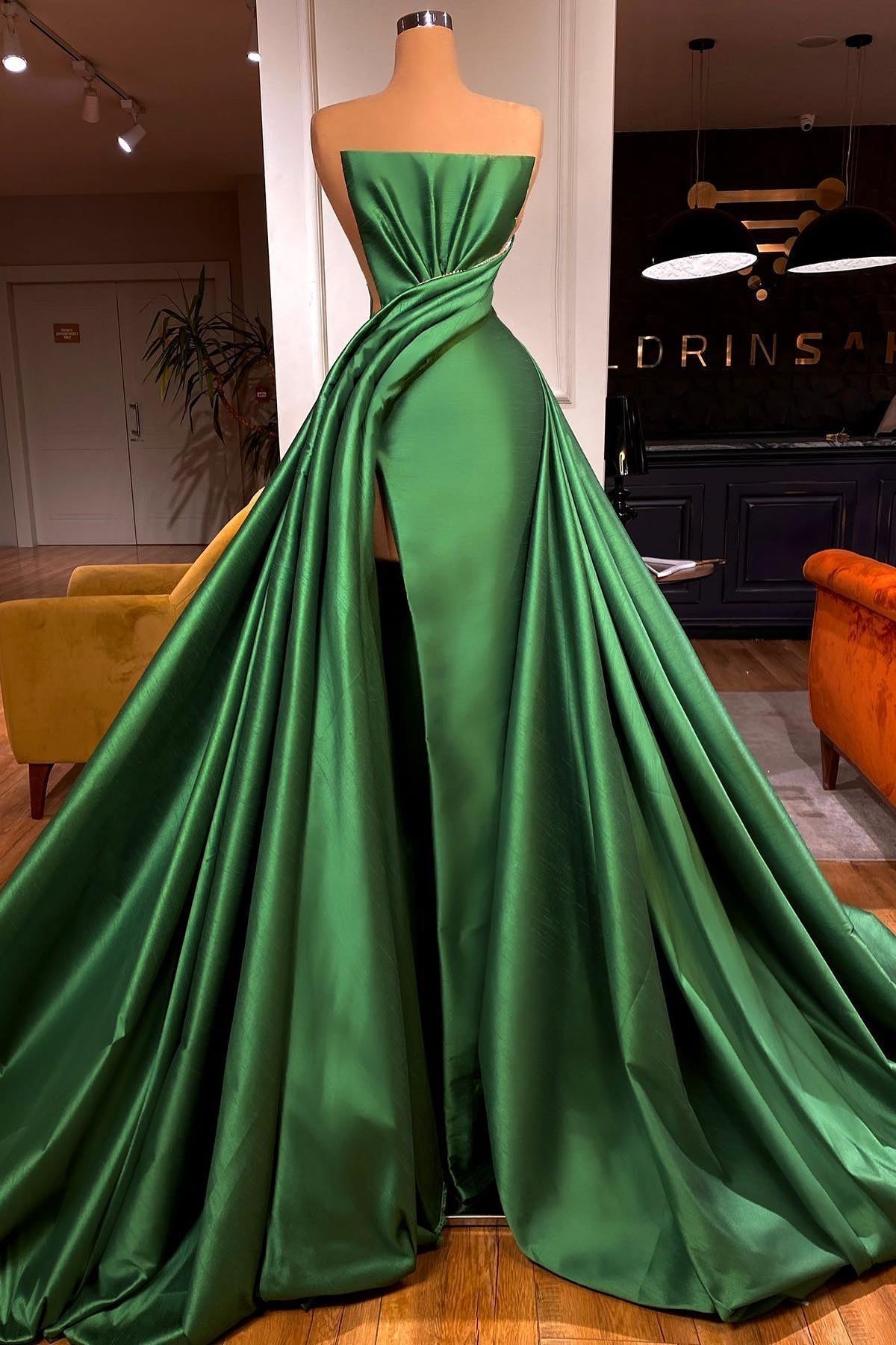 Fabulous Long A-line Strapless Split Front Sleeveless Prom Dress
