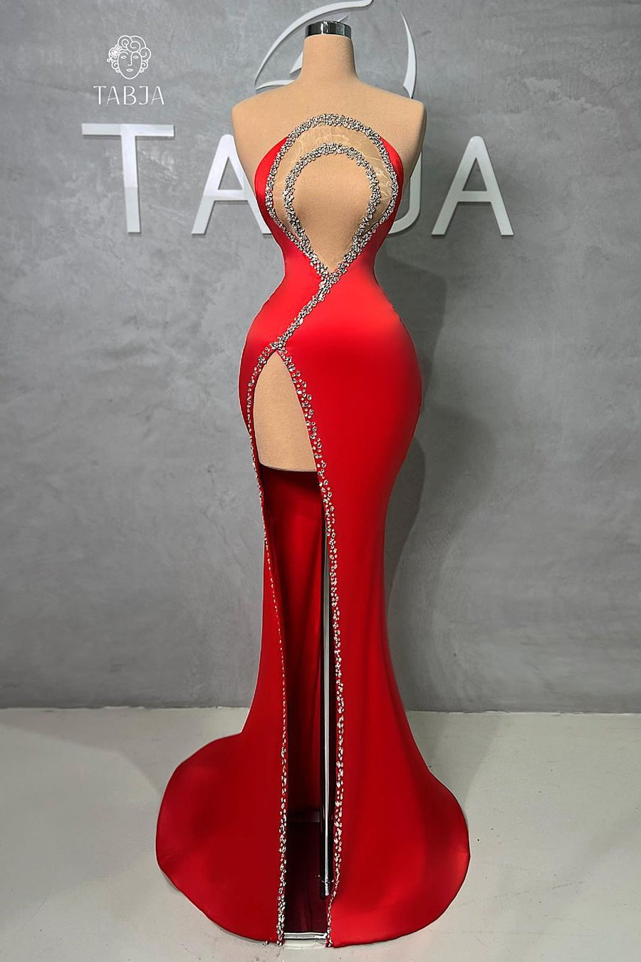 Classic Long Red Mermaid Beading Sleeveless Prom Dresses Long Slit Online