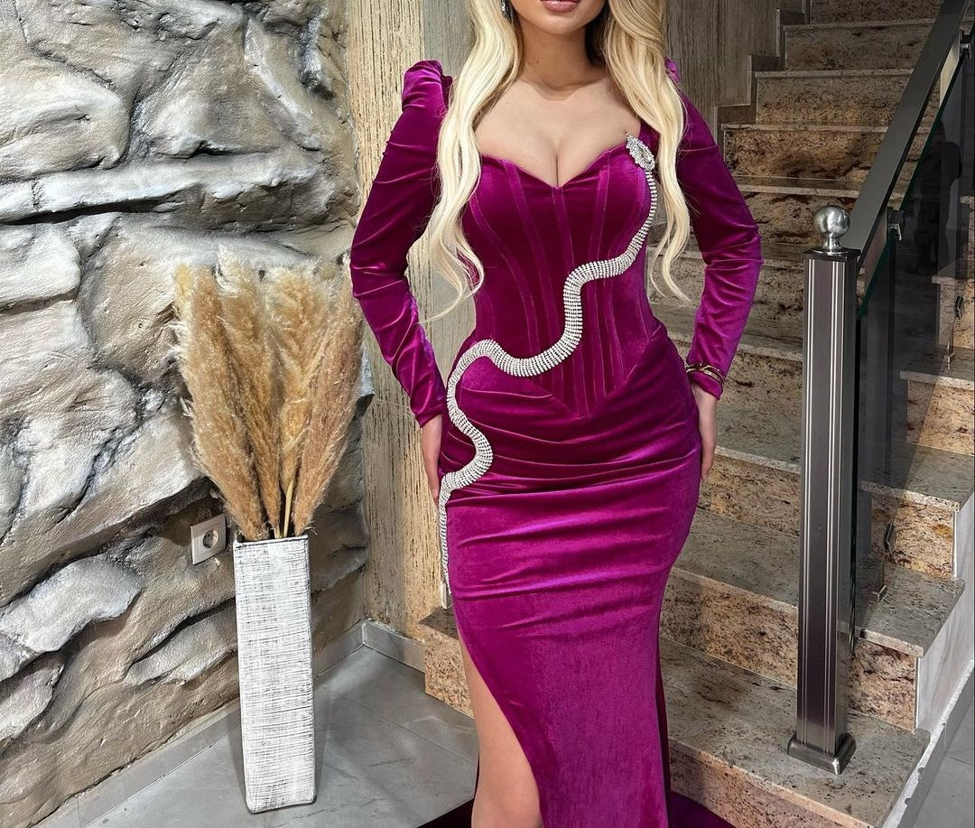 Chic Sweetheart Long Sleeves Mermaid Prom Dresses Long Slit Online