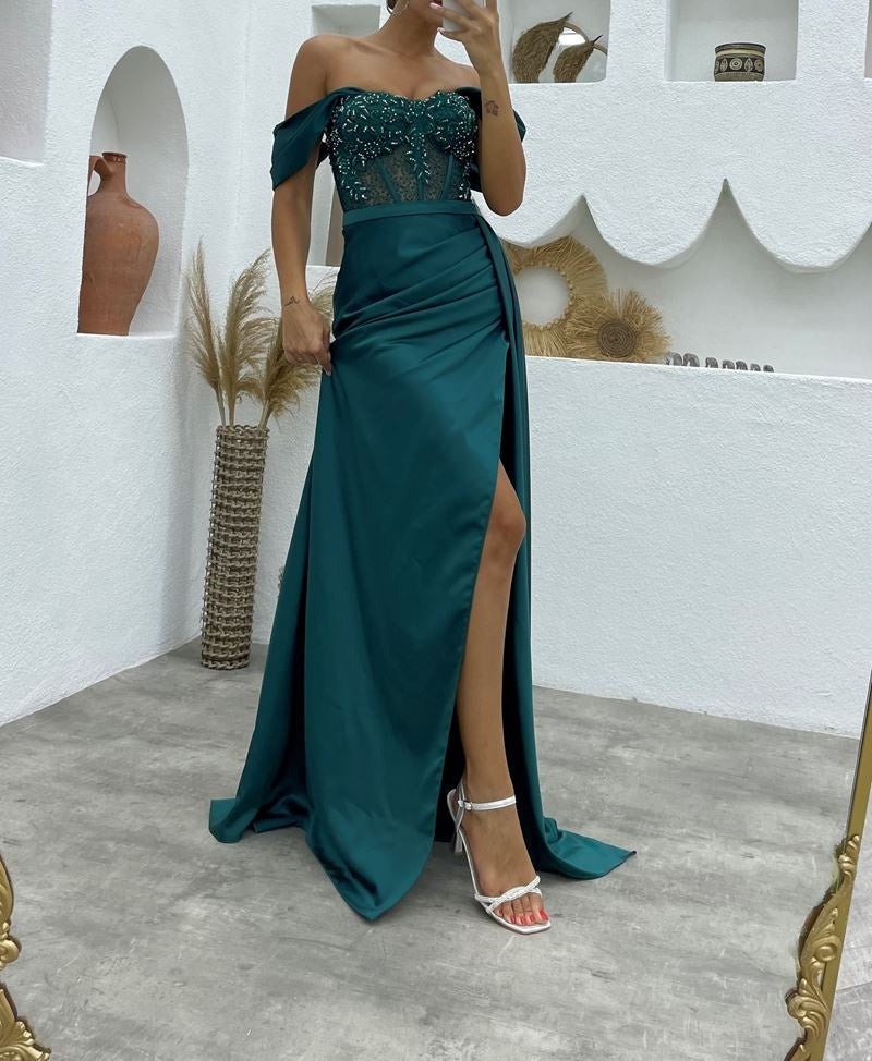 Chic Off-the-Shoulder Sleeveless Mermaid Prom Dresses Long Slit Online