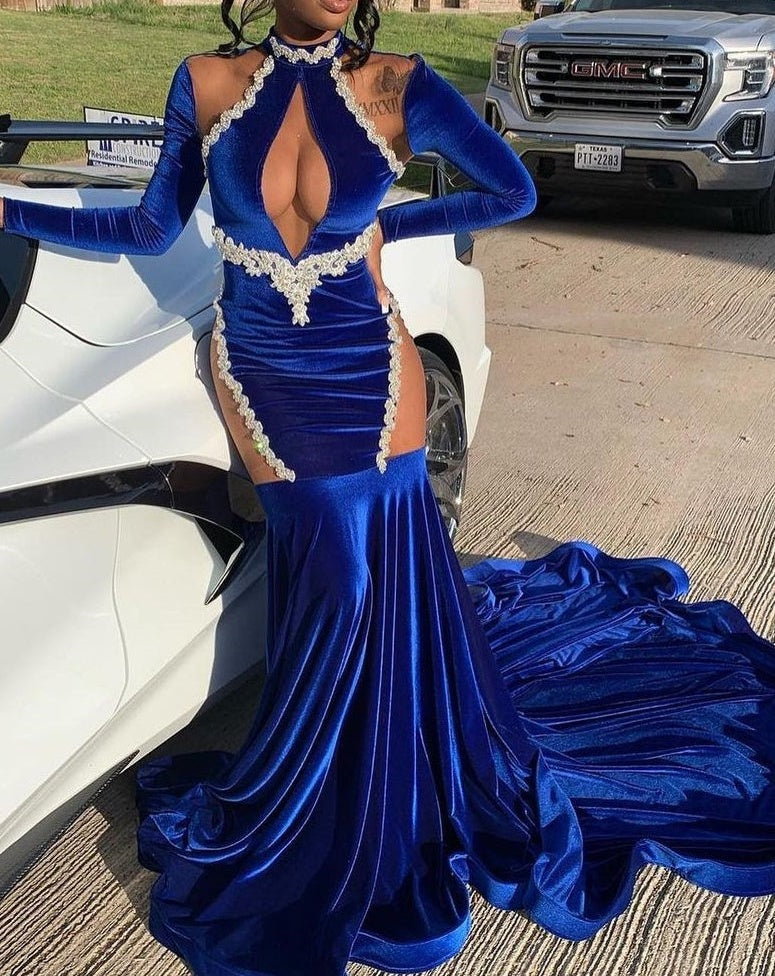 Sliver Beaded Open Back Sequin Mermaid Floor length Prom Dresses