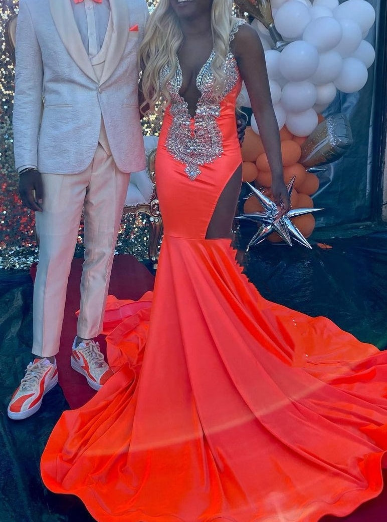 Ruby Cutout Mermaid Court Train Silver Sequined Prom Dresses