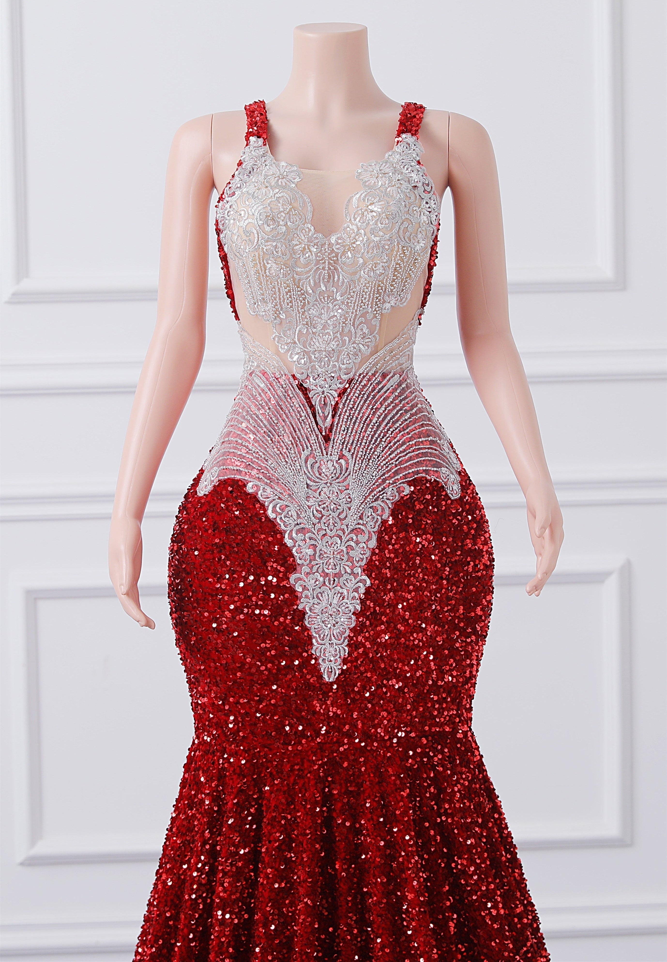 Burgundy Sequin Mermaid Silver Beaded Court Trian Prom Dresses