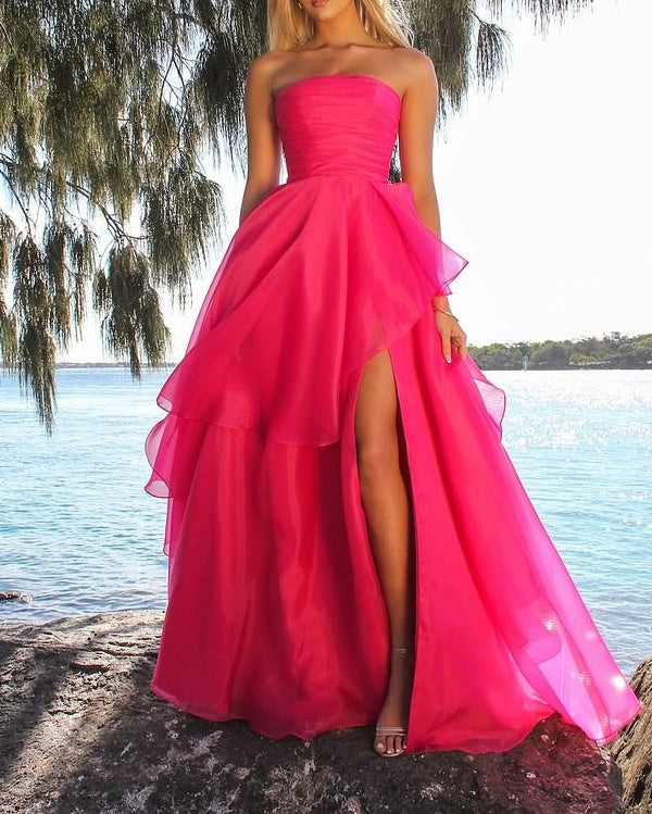 Beautiful Daffodil Strapless A-Line Prom Dresses Sleeveless With High Slit Online