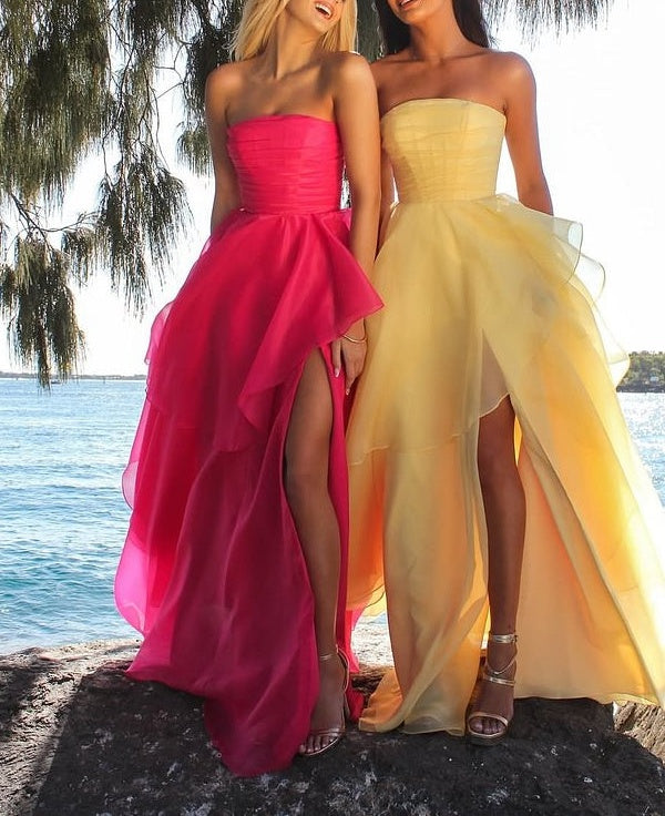 Beautiful Daffodil Strapless A-Line Prom Dresses Sleeveless With High Slit Online
