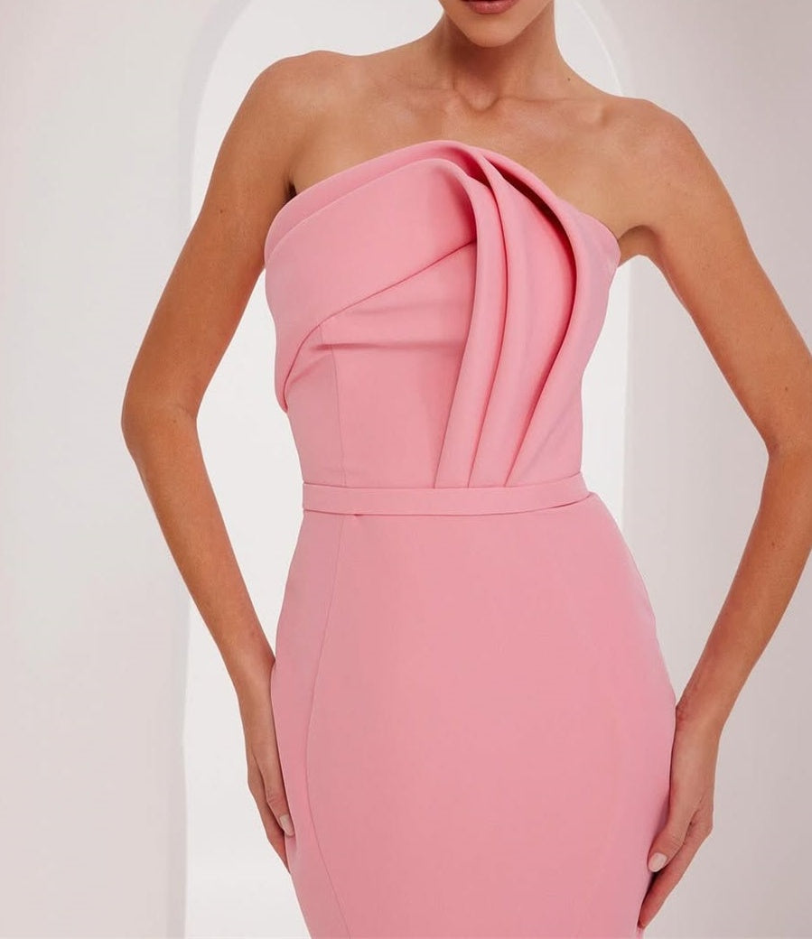 Modern Dusty Rose Strapless Satin Prom Dress Mermaid Sheath Sleeveless On Sale