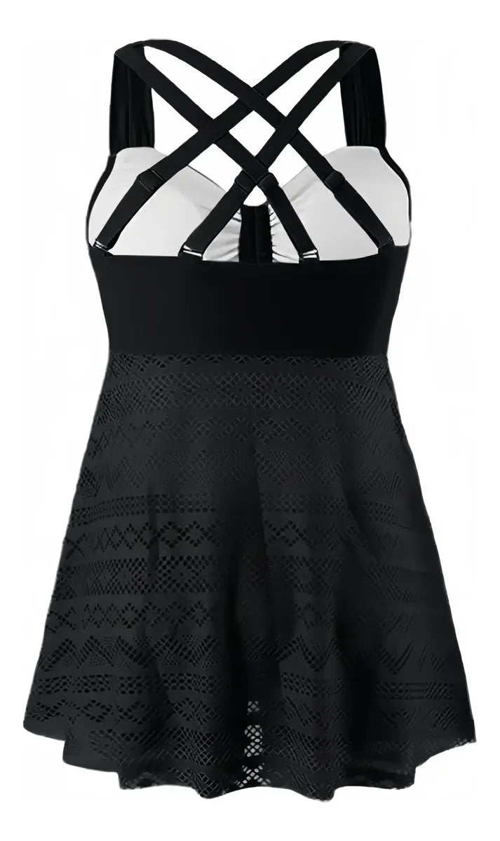 Solid Lace Backless Swimdress