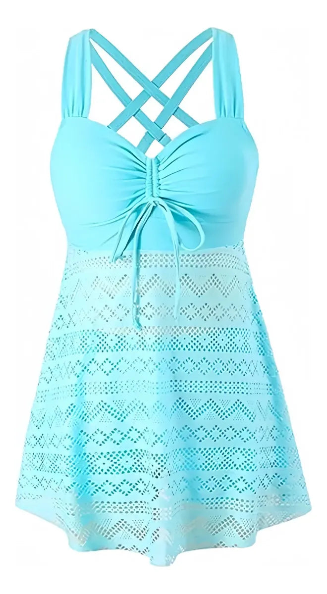 Solid Lace Backless Swimdress