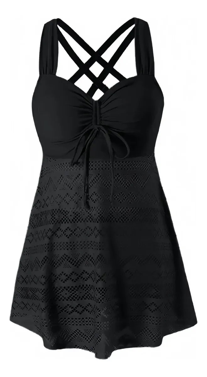 Solid Lace Backless Swimdress