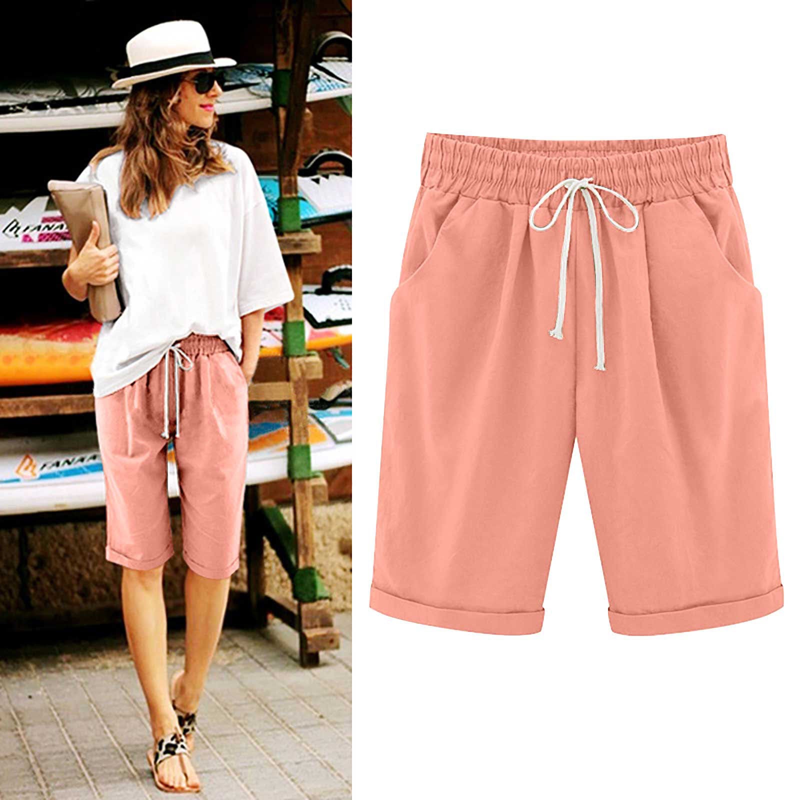 Ocevara Ocevara - Women's Elastic Waist Knee Length Casual Cotton Bermuda Shorts with Drawstring - image 14